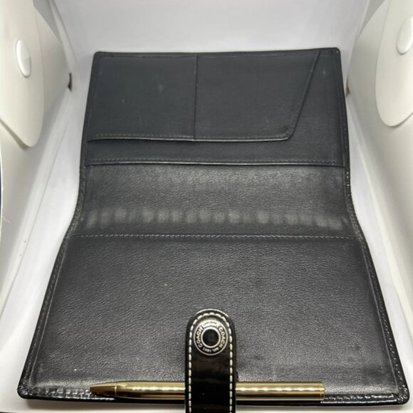 Nice Coach Black Leather Agenda Planner Address Book Card Passport Holder w Pen. - Picture 3 of 3